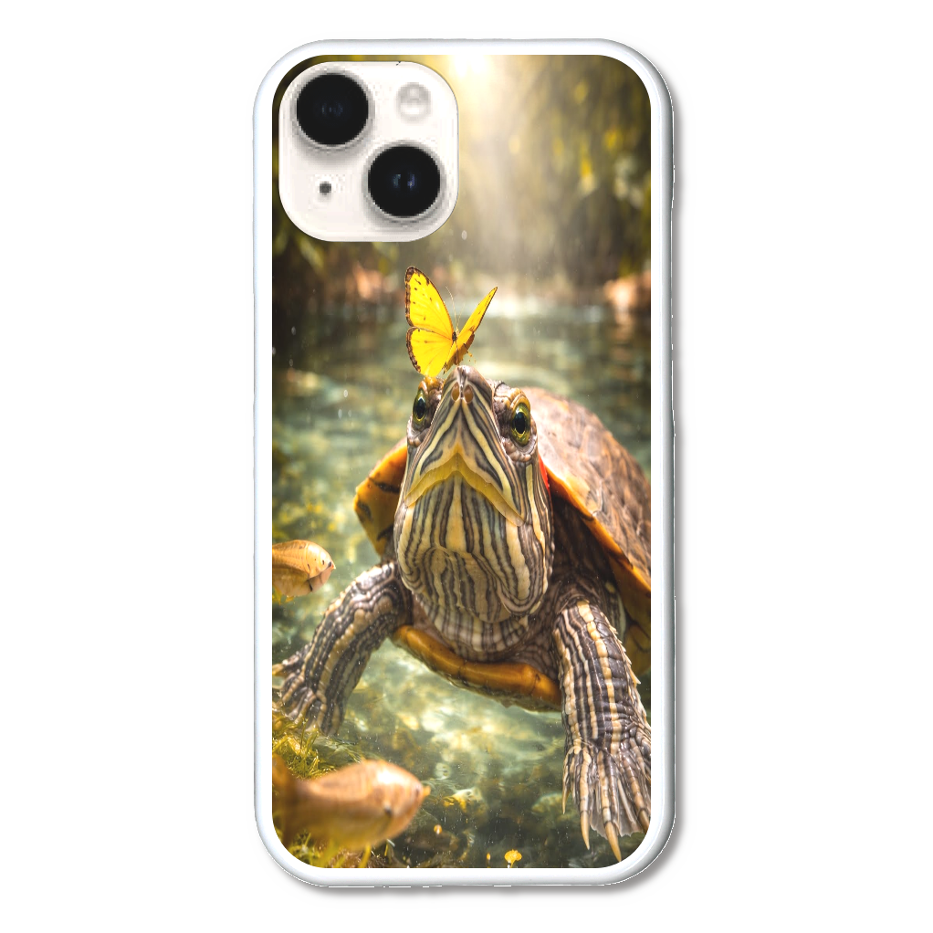 癒しのミドリガメ｜清流に舞う蝶  iPhone15