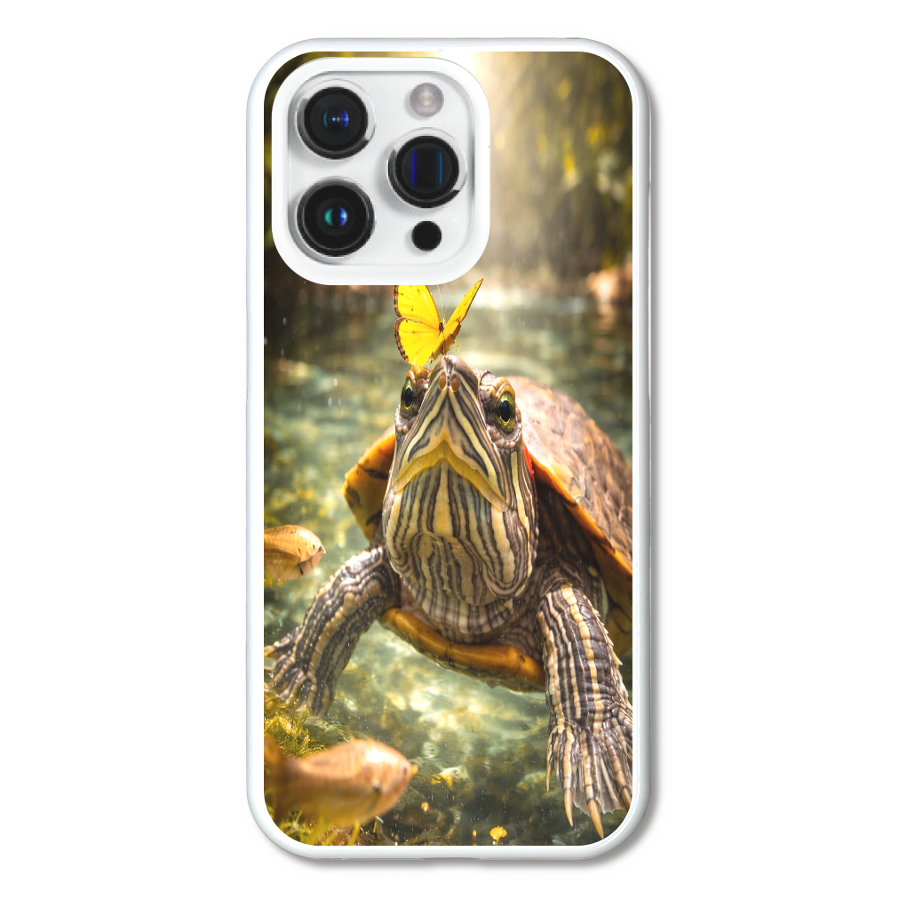 癒しのミドリガメ｜清流に舞う蝶iPhone15Pro