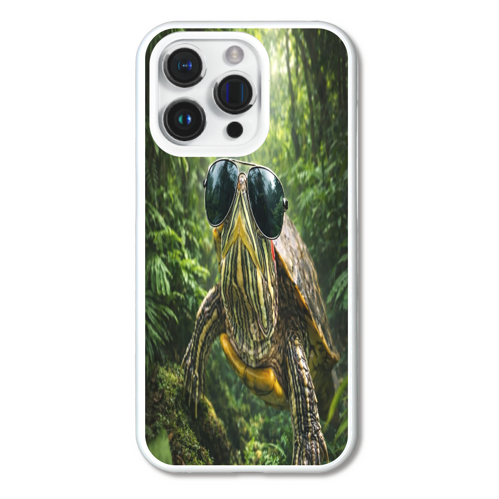 クールなミドリガメ｜森を歩くサングラス亀 iPhone15Pro