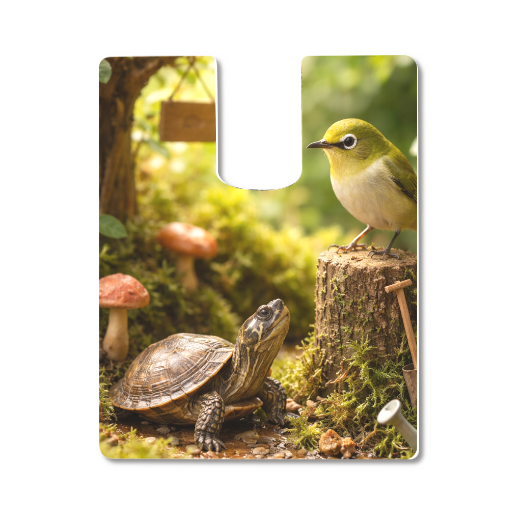 癒しのミドリガメと小鳥｜森のひととき スマホリング