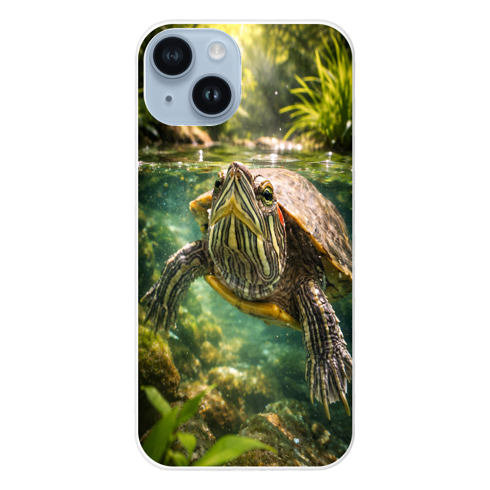 癒しのミドリガメ｜森の清流を泳ぐスマホケース　iPhone14