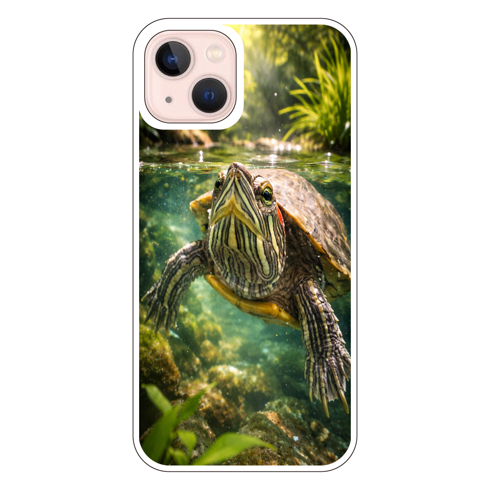 癒しのミドリガメ｜森の清流を泳ぐ スマホケース　iPhone13