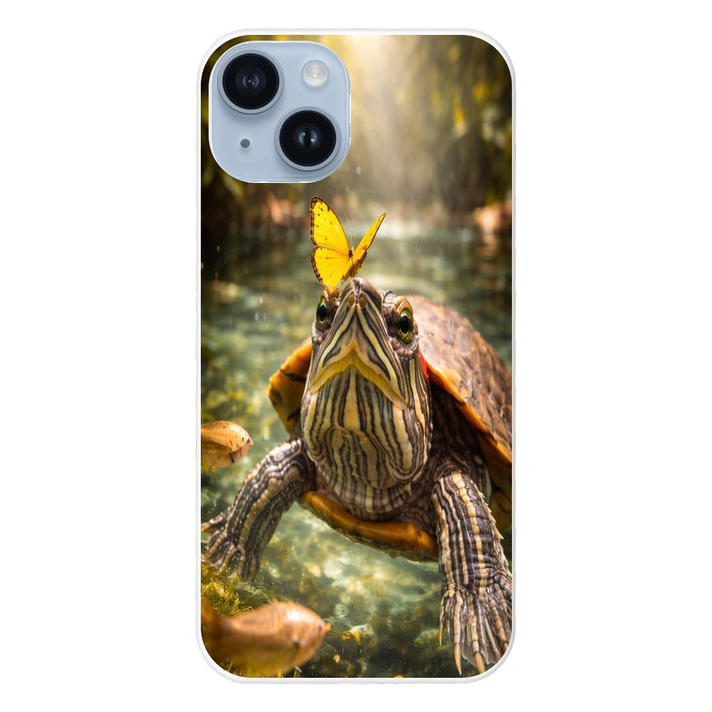 癒しのミドリガメ｜清流に舞う蝶  iPhone14