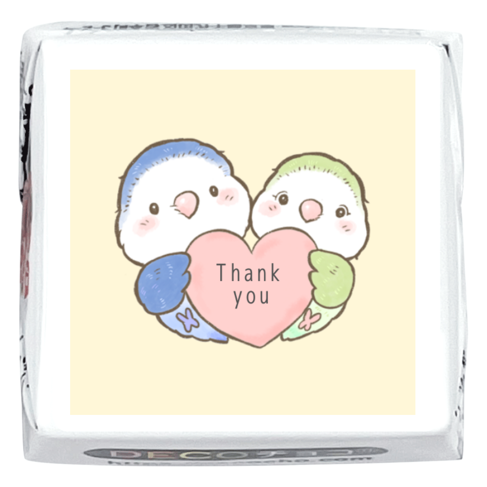 DECOチョコ15個 コザクラインコのあおちゃんとあもちゃんThank you