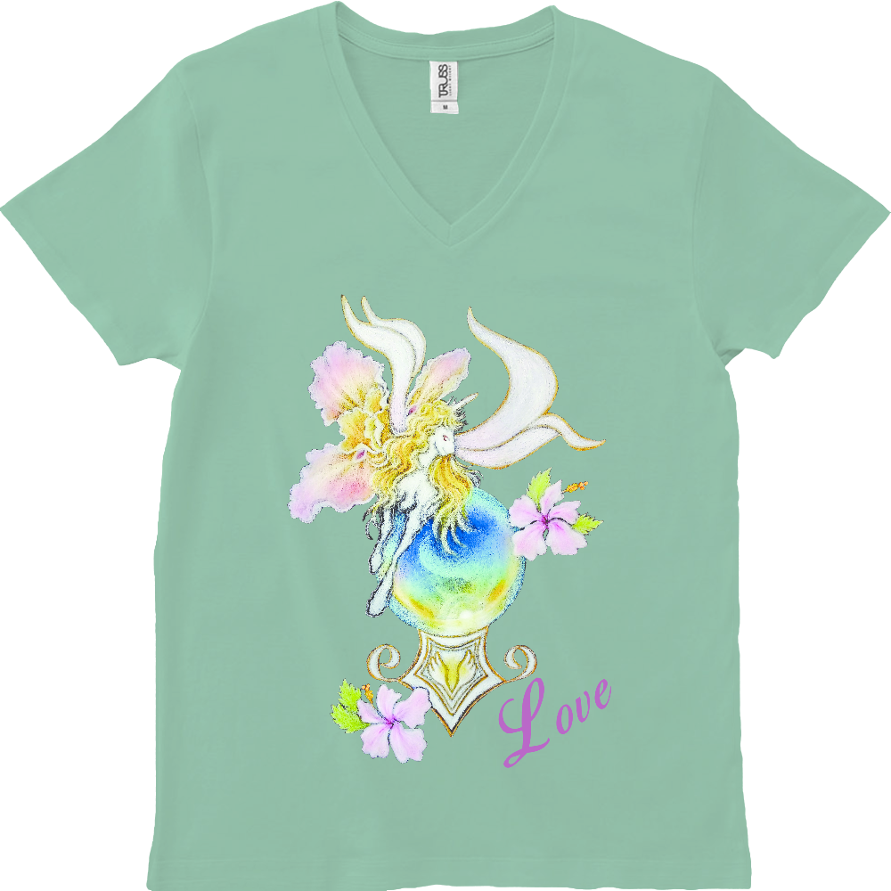 花とペガサスVネックTシャツ