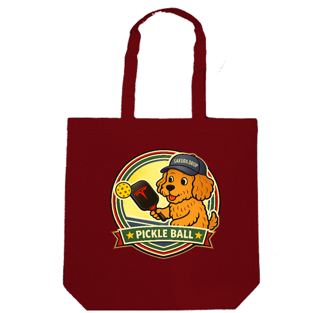 PickleBall＆ワンちゃん帽子黒色 コットン厚手マチ付トート(L)内容量:約12L