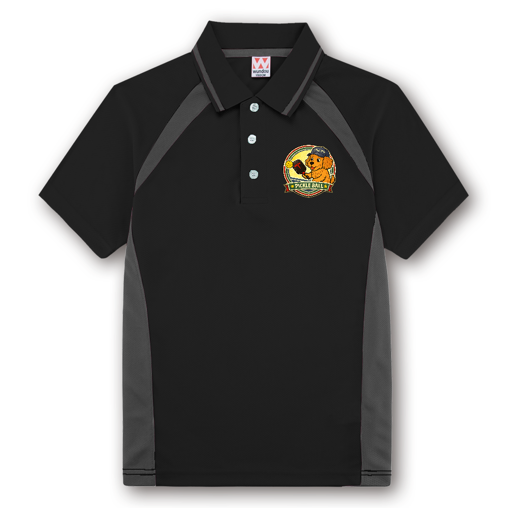 ピックルボール＆ワンちゃん帽子黒　スポーツポロタイプのテニスシャツ