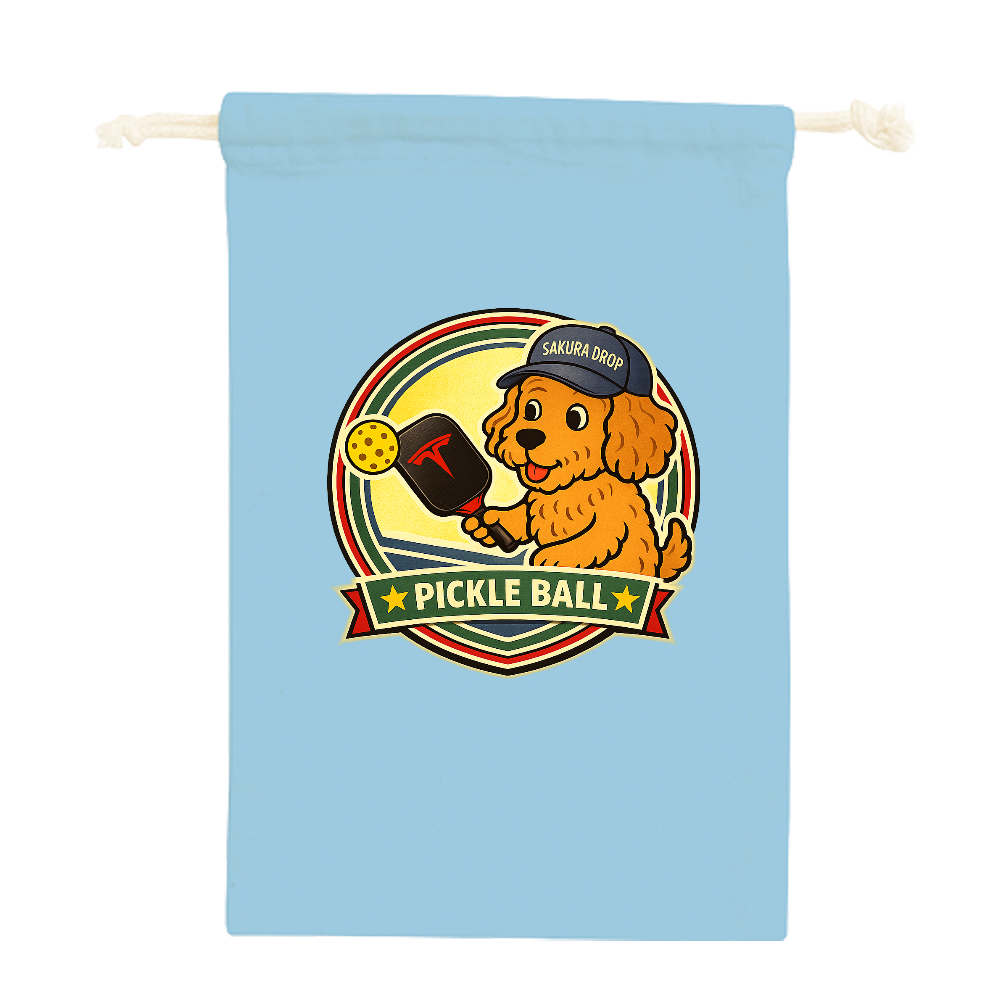 PickleBall＆Dog コットン巾着（M）※ワンちゃん帽子黒