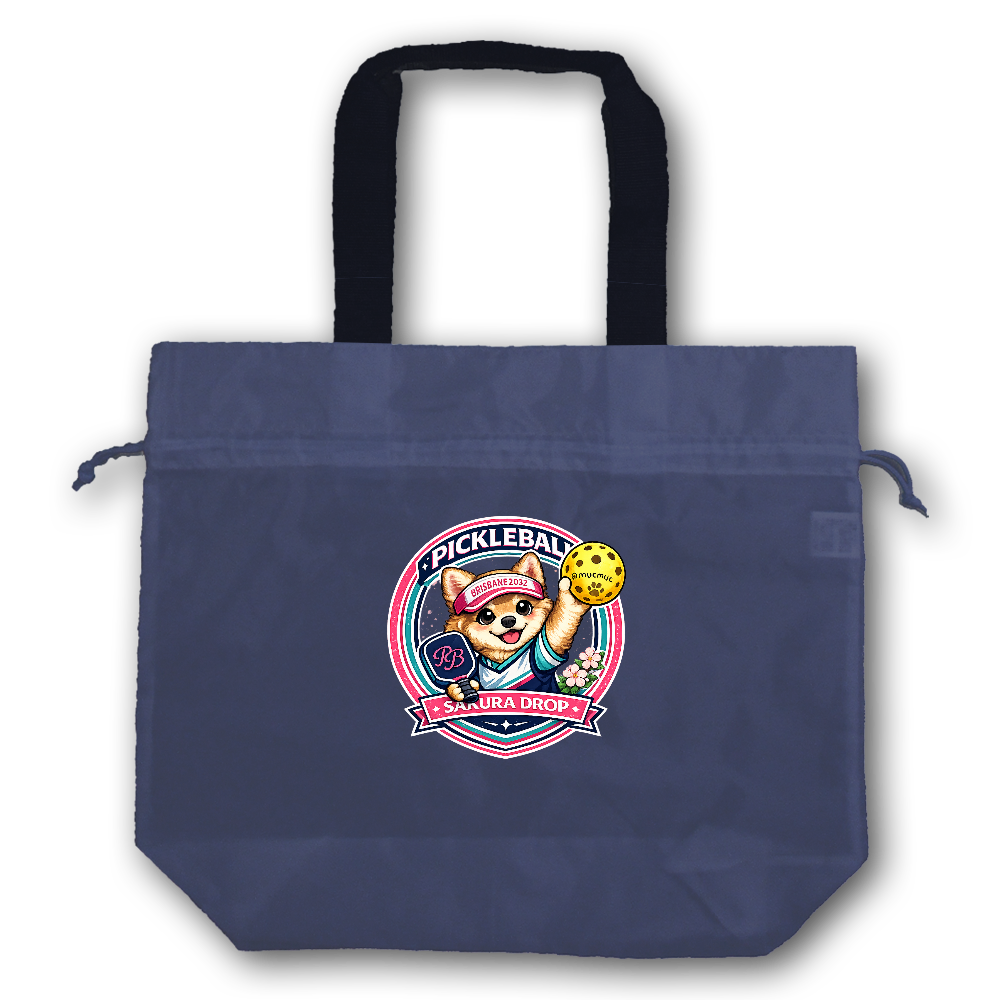 巾着タイプの大きめポリトートバック PickleBall＆Dog sakuradropⅡ