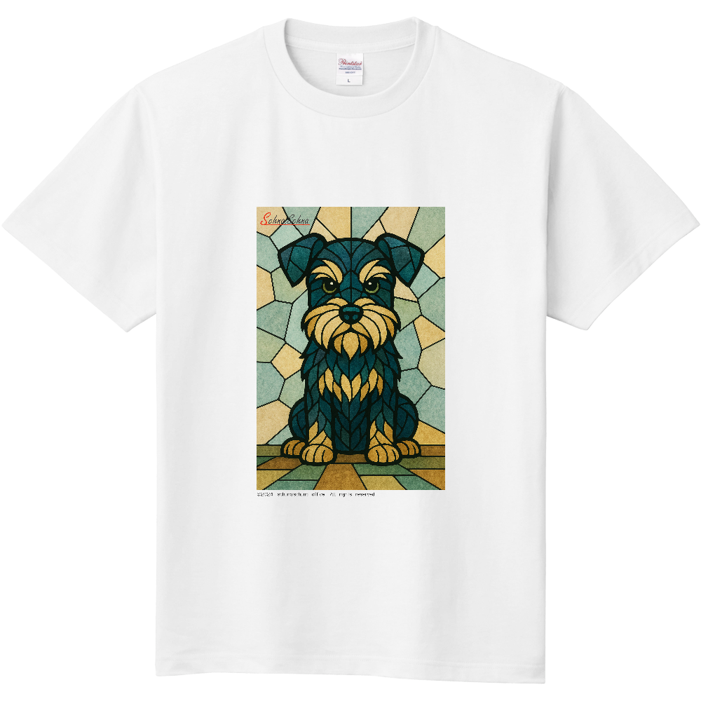 わんちゃんＴシャツ（ミニチュアシュナウザー_ステンドグラス風_正面）