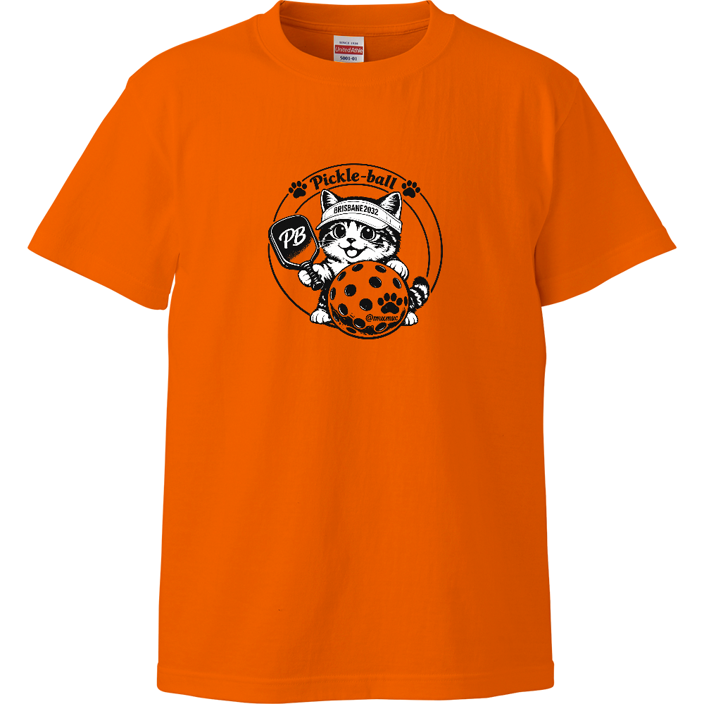 ハイクオリティーTシャツ Pickleball&Cats ロゴ×2「前(単一色) 後」