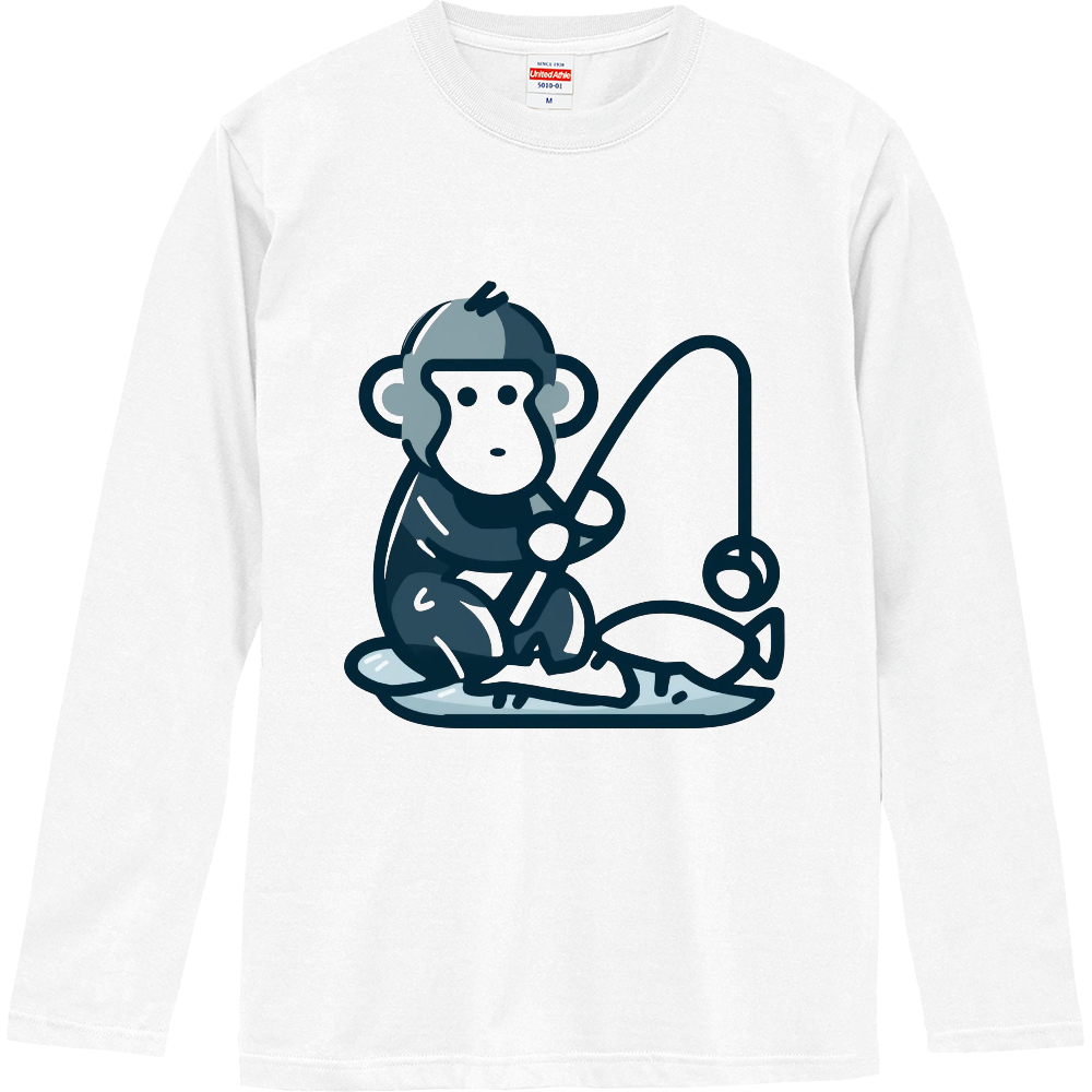 [ロングTシャツ] A monkey trying to catch fish.