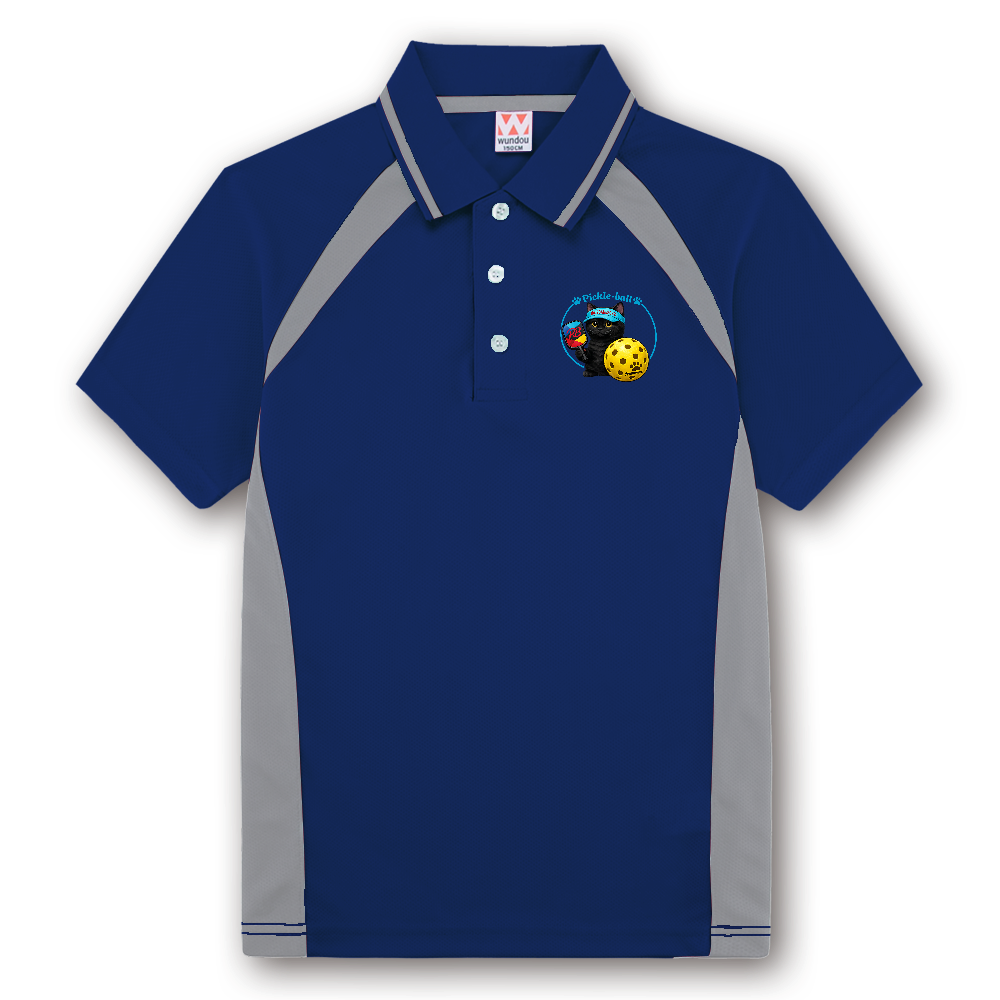 ベーシックテニスシャツ  PickleBall＆黒猫　ロゴ×２　前後