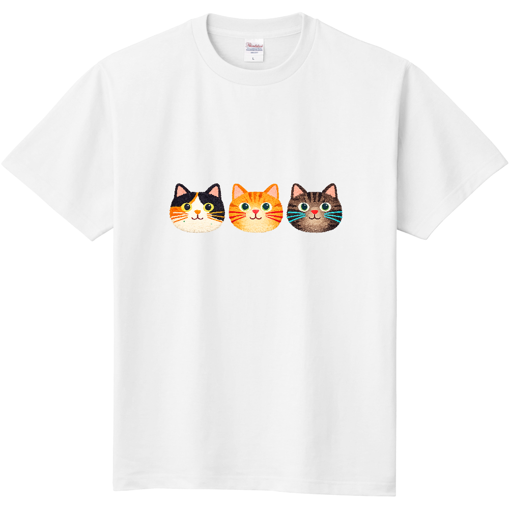 三毛猫・茶トラ・キジトラ 3匹フェイスTシャツ
