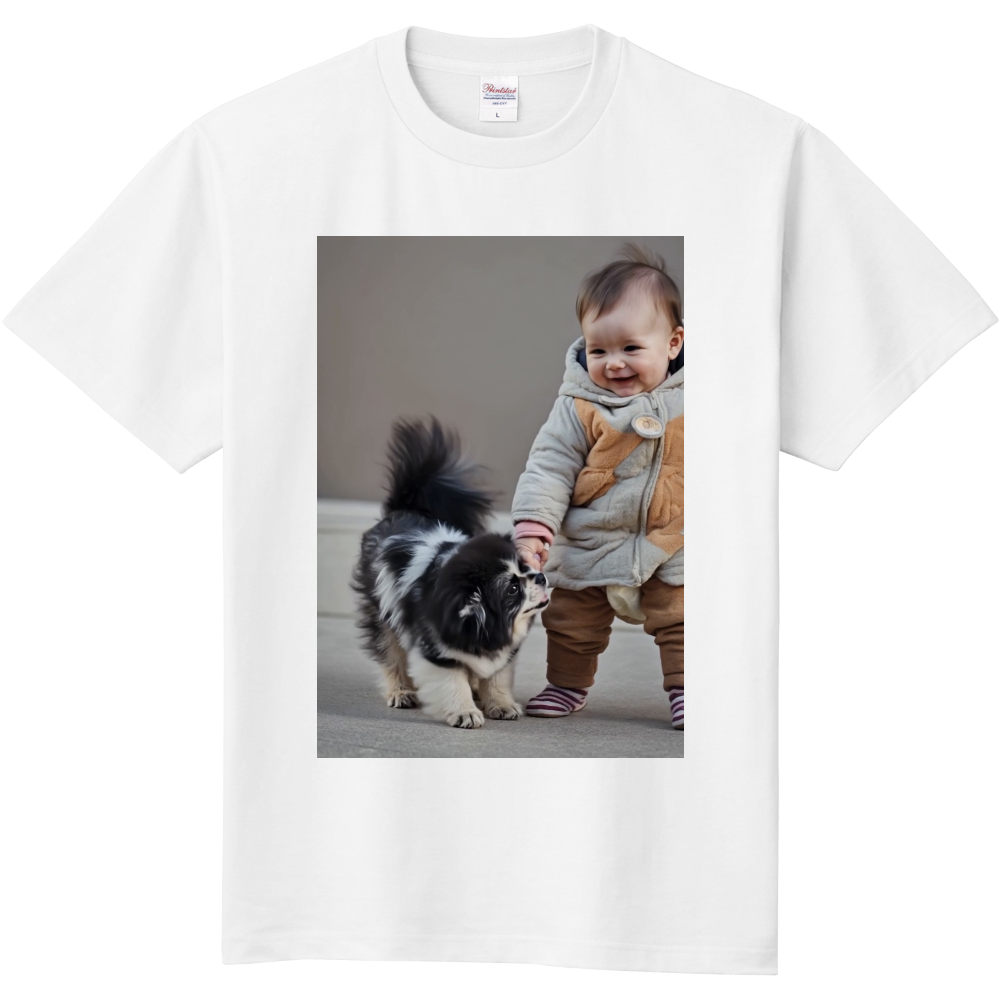 かわいい犬と赤ちゃんのTシャツ