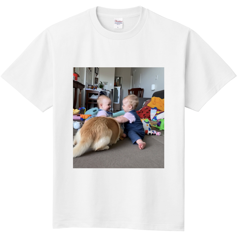 かわいい犬と赤ちゃんのTシャツ