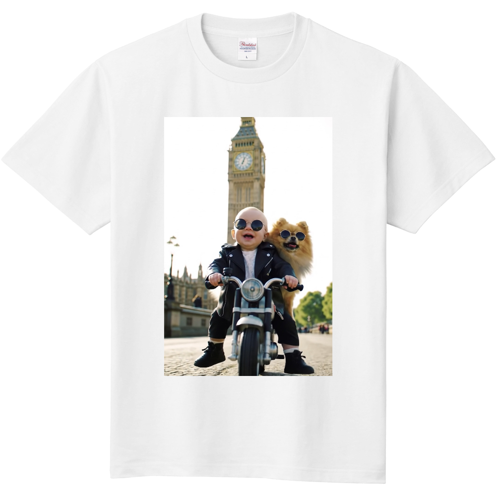 かわいい犬と赤ちゃんのTシャツ