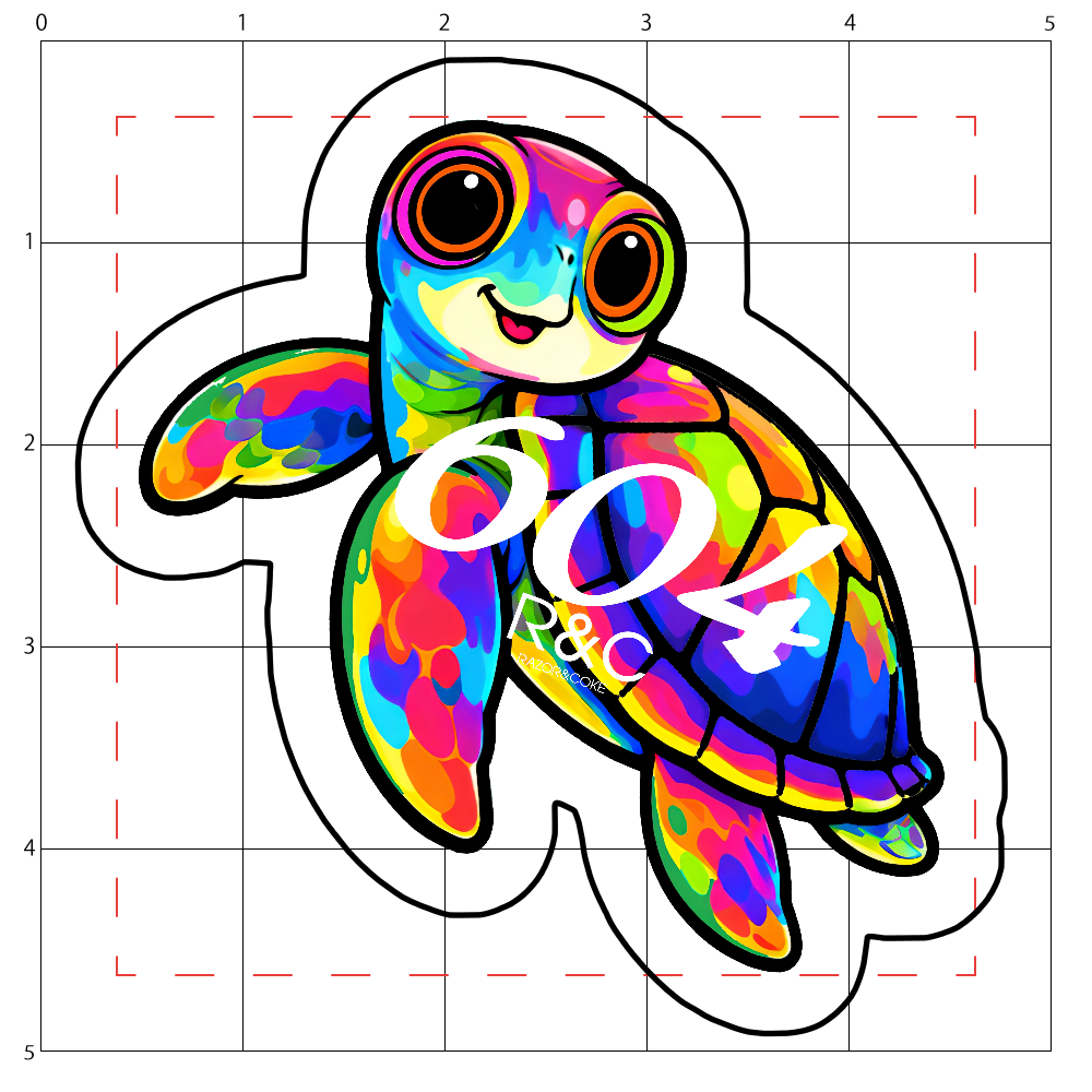 LSD4「RAZOR&COKE」604 Psychedelic Animal ウミガメ アクリルステッカー小 50mm×50mm 厚さ3mm