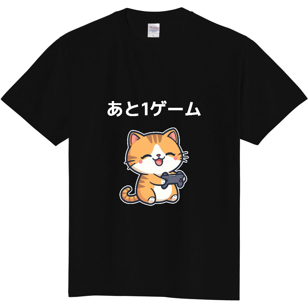 ゆるかわゲーム猫(白文字)Tシャツ
