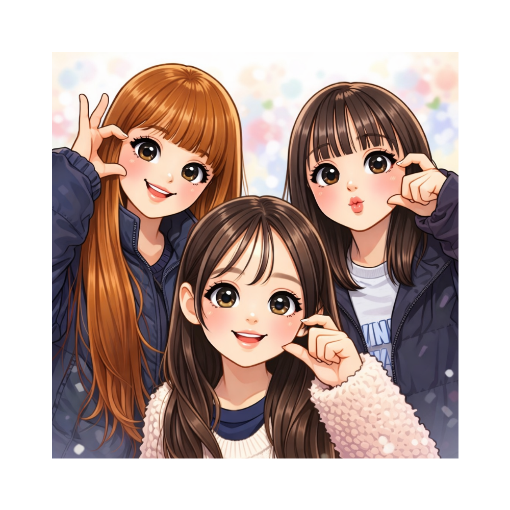 三姉妹似顔絵ハンカチ