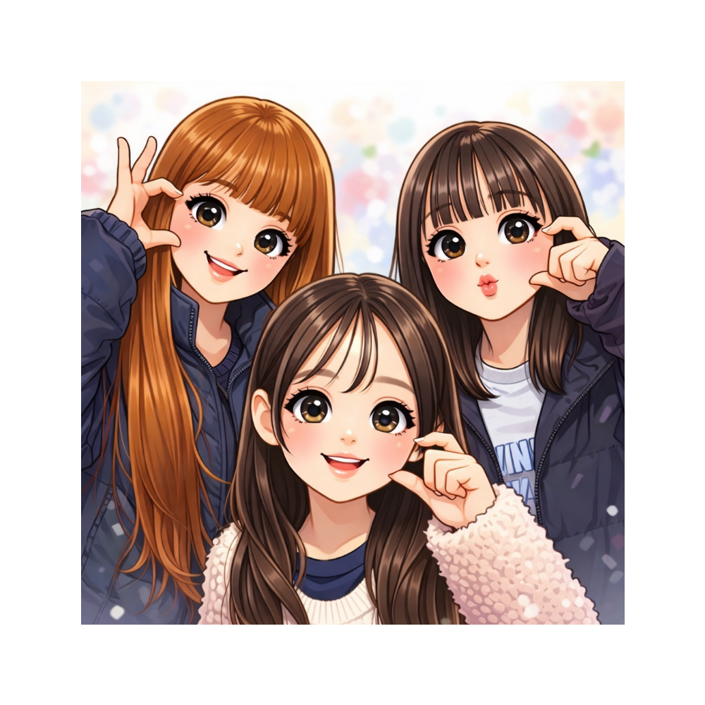 三姉妹似顔絵ハンカチ