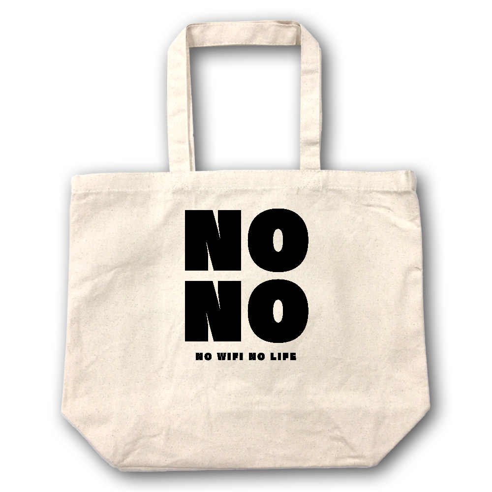 NO WIFI NO LIFE】キャンバス トートバッグ（選べる2サイズ M/L）12oz マチ付 ナチュラル