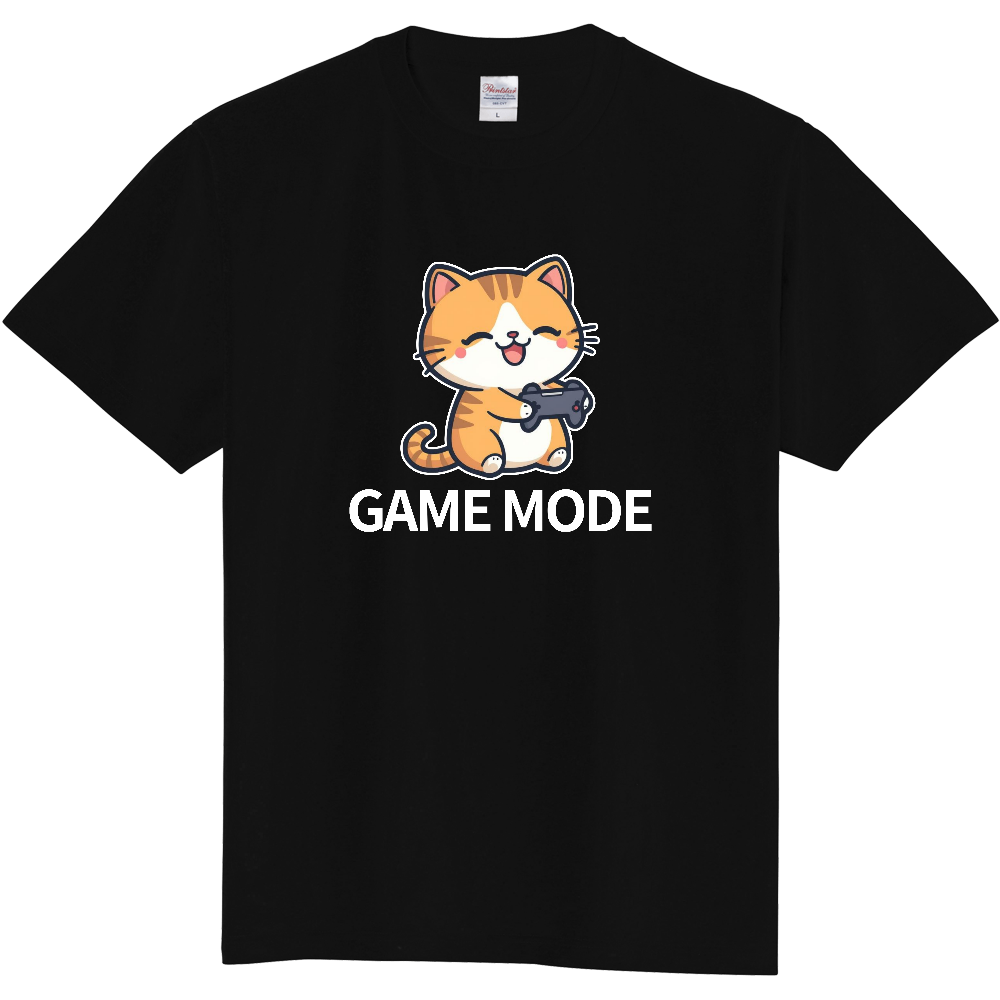 GAME MODE ゆるかわゲーム猫ロゴ(白文字)Tシャツ