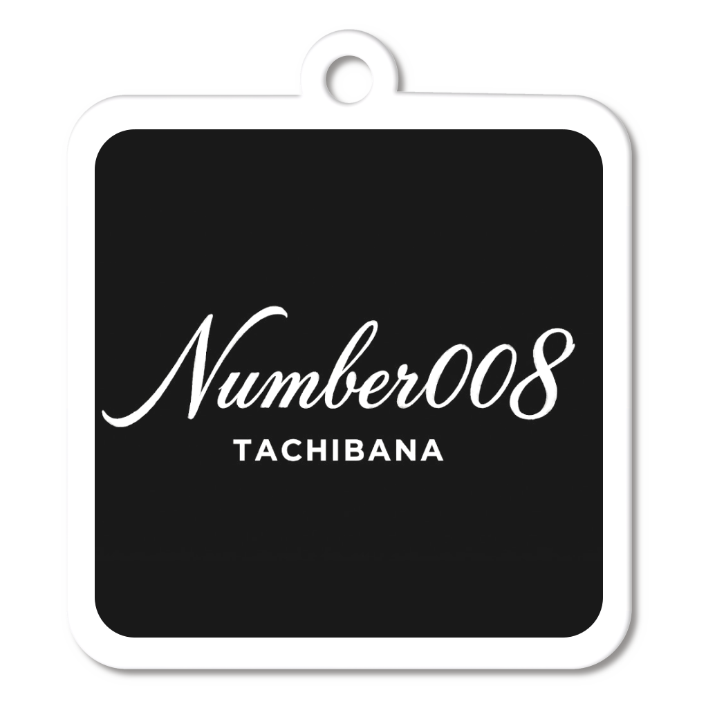 「Number008」ホワイト ロゴアクリルキーホルダー　四角型 (6cm)
