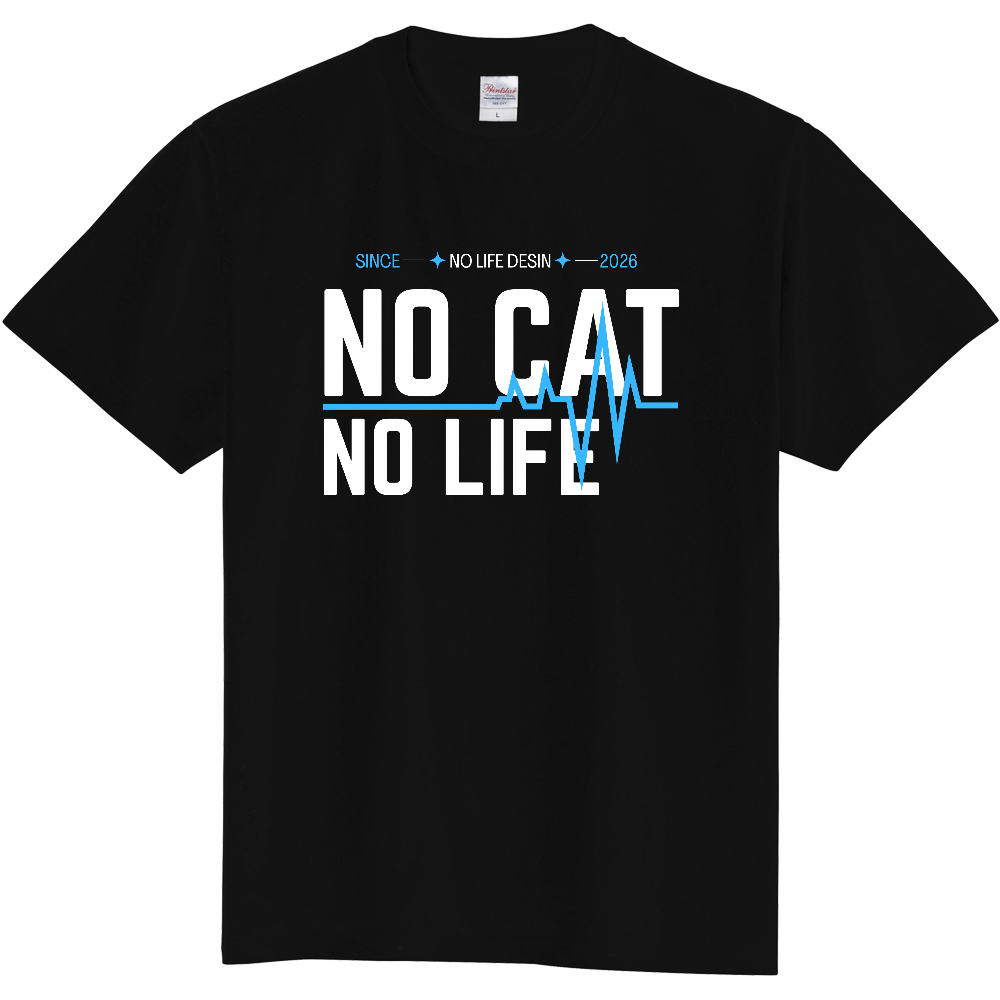 【NO CAT NO LIFE】My Heartbeat Tシャツ(White & Black / 4 Color Lines)