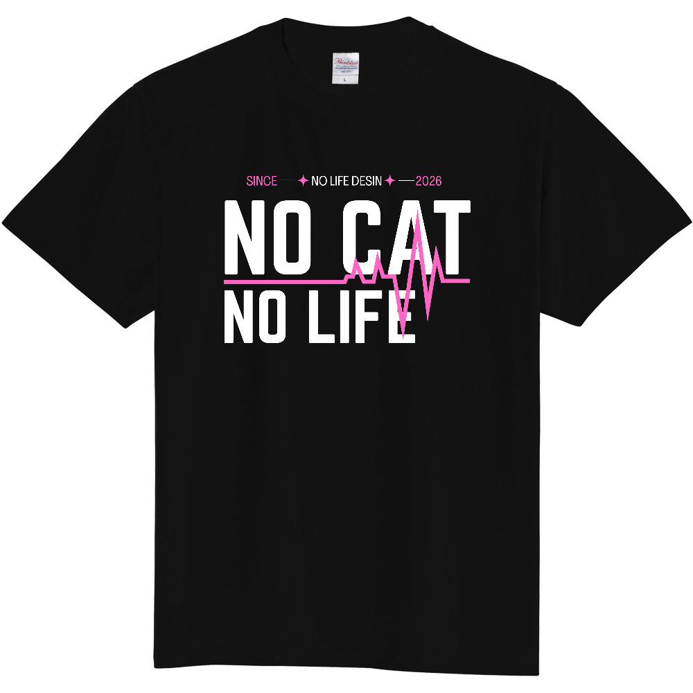 【NO  CAT NO LIFE】My Heartbeat Tシャツ（White & Black / 4 Color Lines）