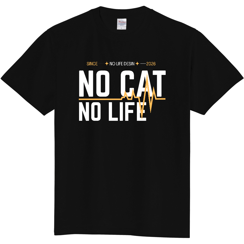 【NO  CAT NO LIFE】My Heartbeat Tシャツ（White & Black / 4 Color Lines）