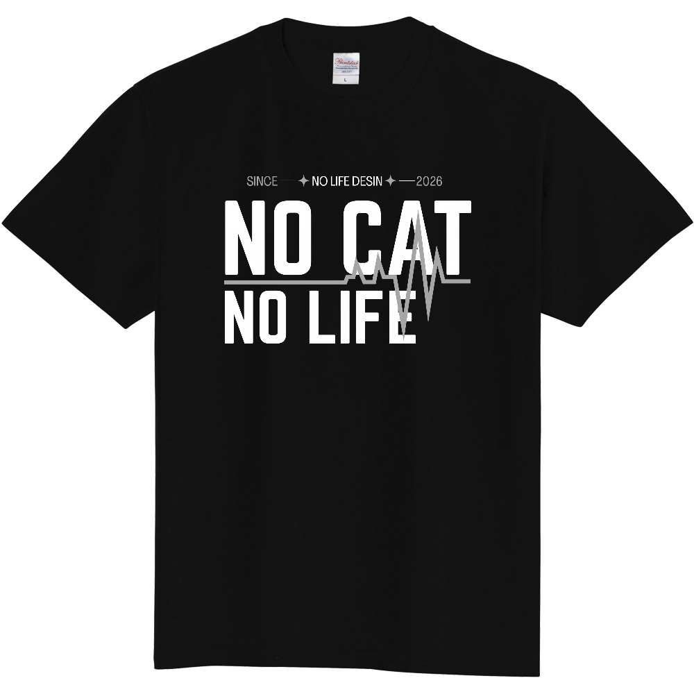 【NO  CAT NO LIFE】My Heartbeat Tシャツ（White & Black / 4 Color Lines）