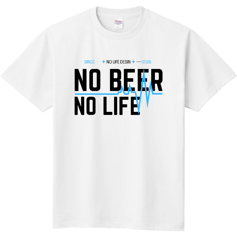 【NO  BEER NO LIFE】My Heartbeat Tシャツ（White & Black / 4 Color Lines）
