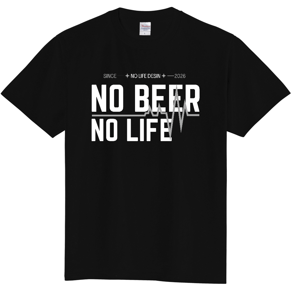 【NO  BEER NO LIFE】My Heartbeat Tシャツ（White & Black / 4 Color Lines）