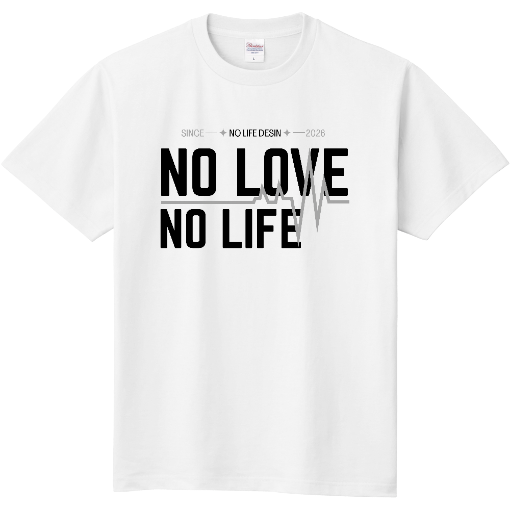 【NO  LOVE NO LIFE】My Heartbeat Tシャツ（White & Black / 4 Color Lines）
