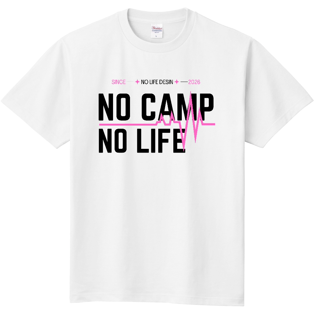 【NO  CAMP NO LIFE】My Heartbeat Tシャツ（White & Black / 4 Color Lines）
