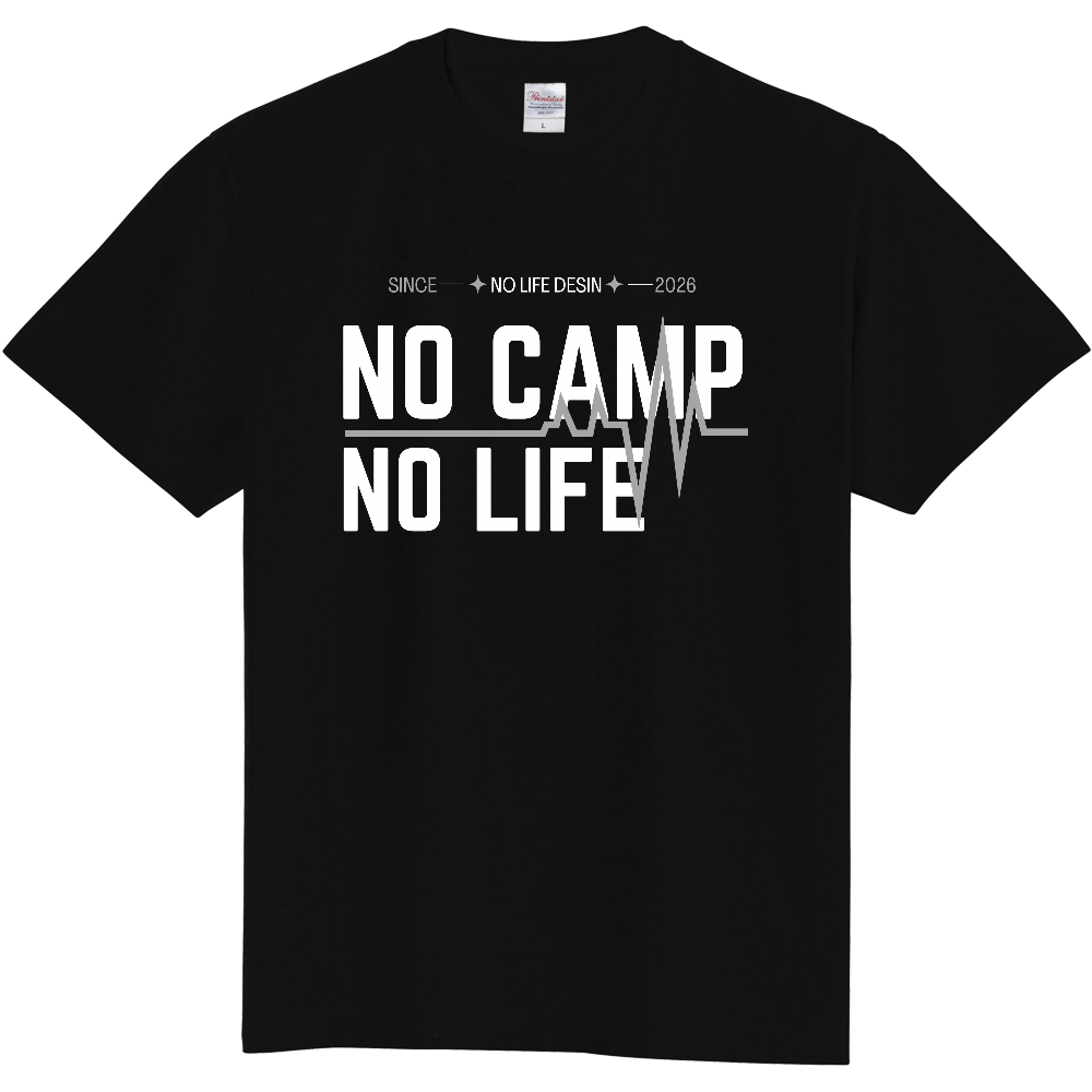 【NO  CAMP NO LIFE】My Heartbeat Tシャツ（White & Black / 4 Color Lines）
