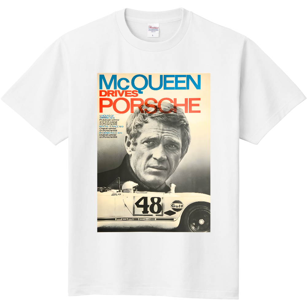 スティーブマックイーン Tシャツ Porsche ロックT Printstar 00085-CVT 5.6oz ヘビーウェイト 半袖 ヴィンテージデザイン 車 アートT