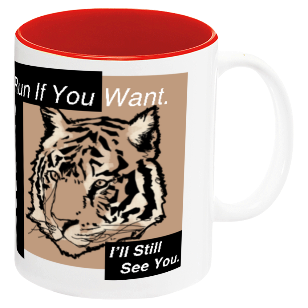 	【クールなトラのマグカップ】 個性的なバイカラーレッド　静かに睨む虎　タイガーフェイス