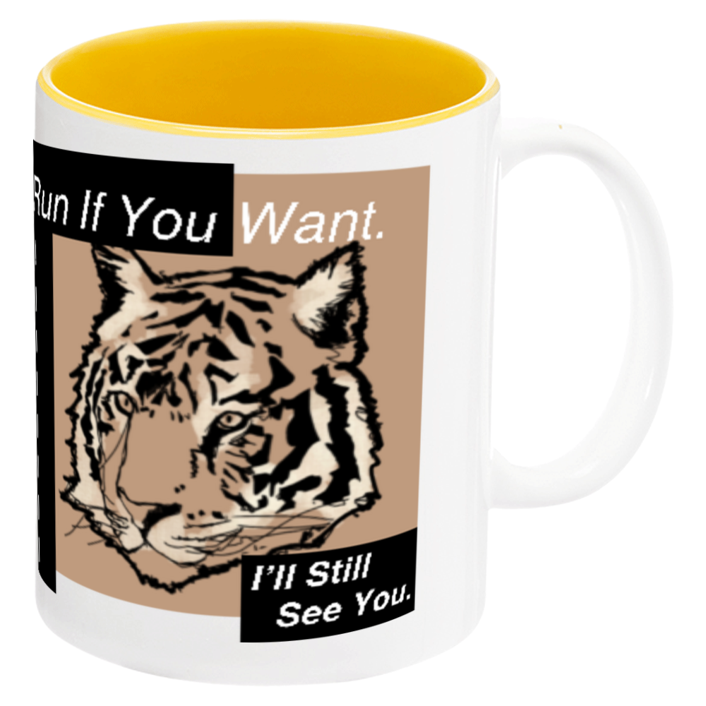 【クールなトラのマグカップ】 個性的なバイカラーイエロー　静かに睨む虎　タイガーフェイス