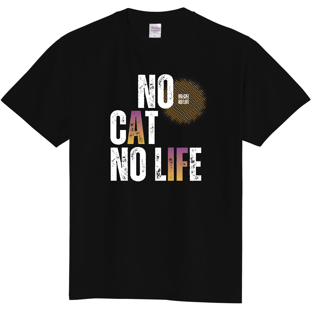【NO CAT NO LIFE】ヴィンテージ風 タイポグラフィ Tシャツ