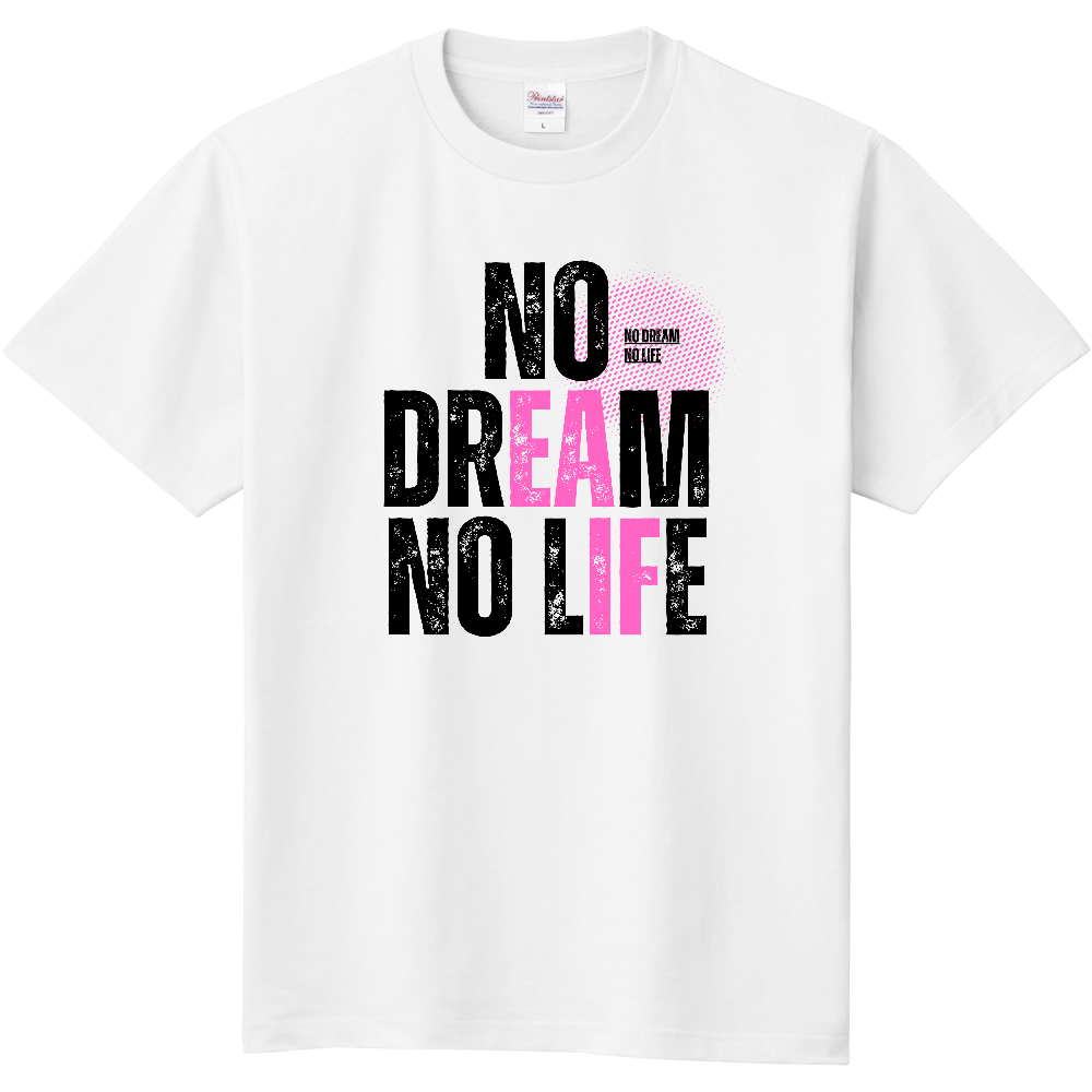 【NO DREAM NO LIFE】ヴィンテージ風 タイポグラフィ Tシャツ
