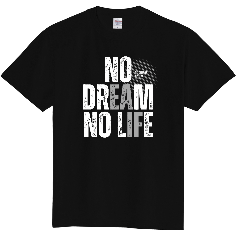 【NO DREAM NO LIFE】ヴィンテージ風 タイポグラフィ Tシャツ