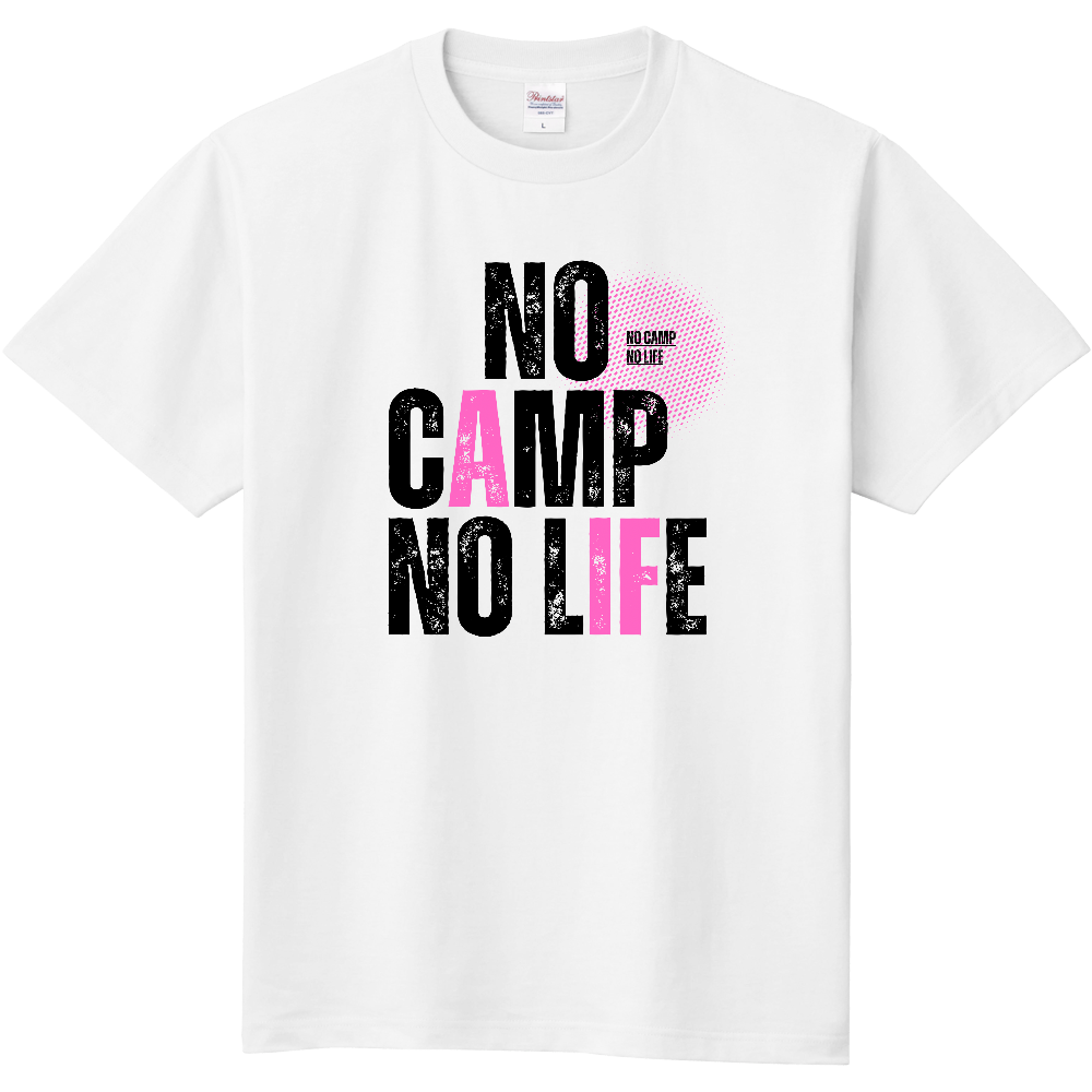 【NO CAMP NO LIFE】ヴィンテージ風 タイポグラフィ Tシャツ