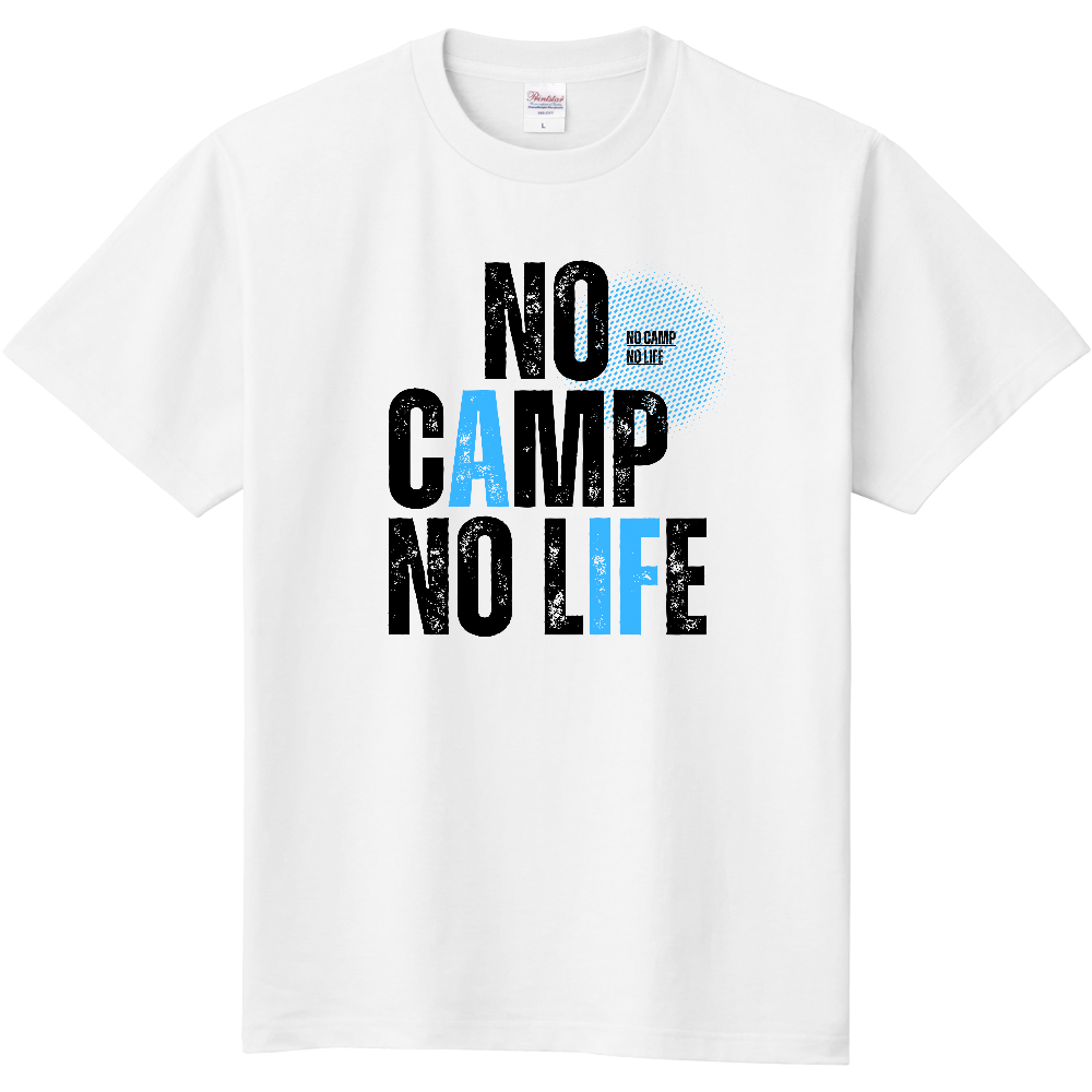 【NO CAMP NO LIFE】ヴィンテージ風 タイポグラフィ Tシャツ