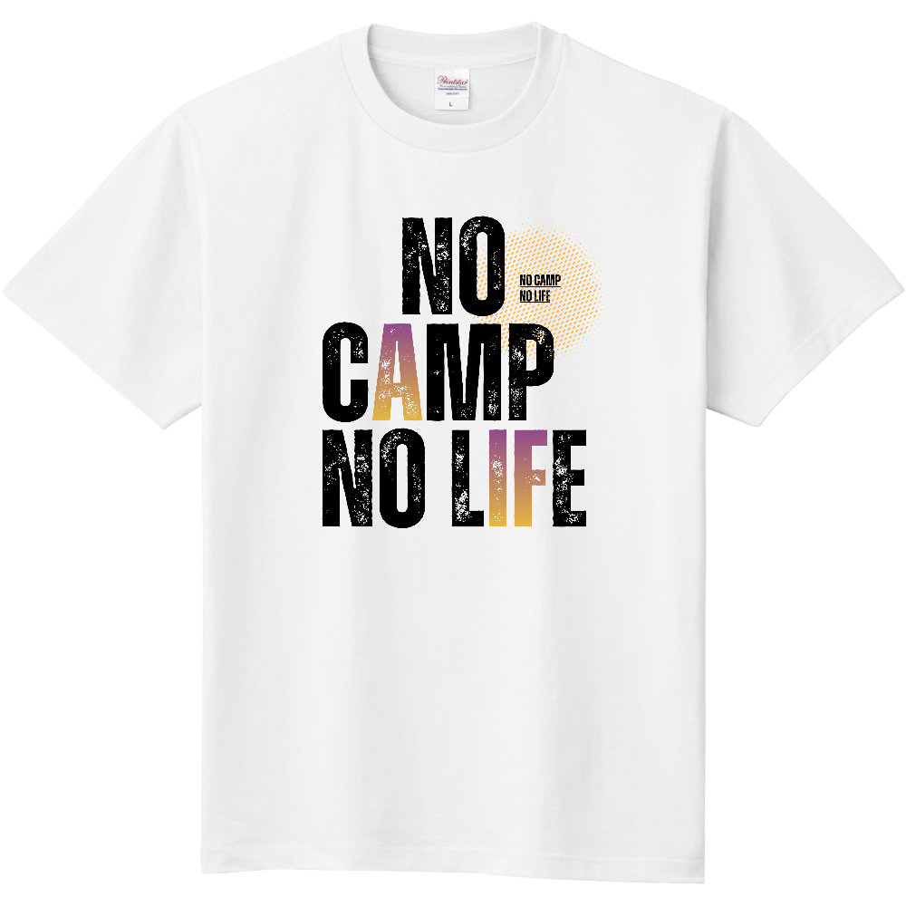 【NO CAMP NO LIFE】ヴィンテージ風 タイポグラフィ Tシャツ