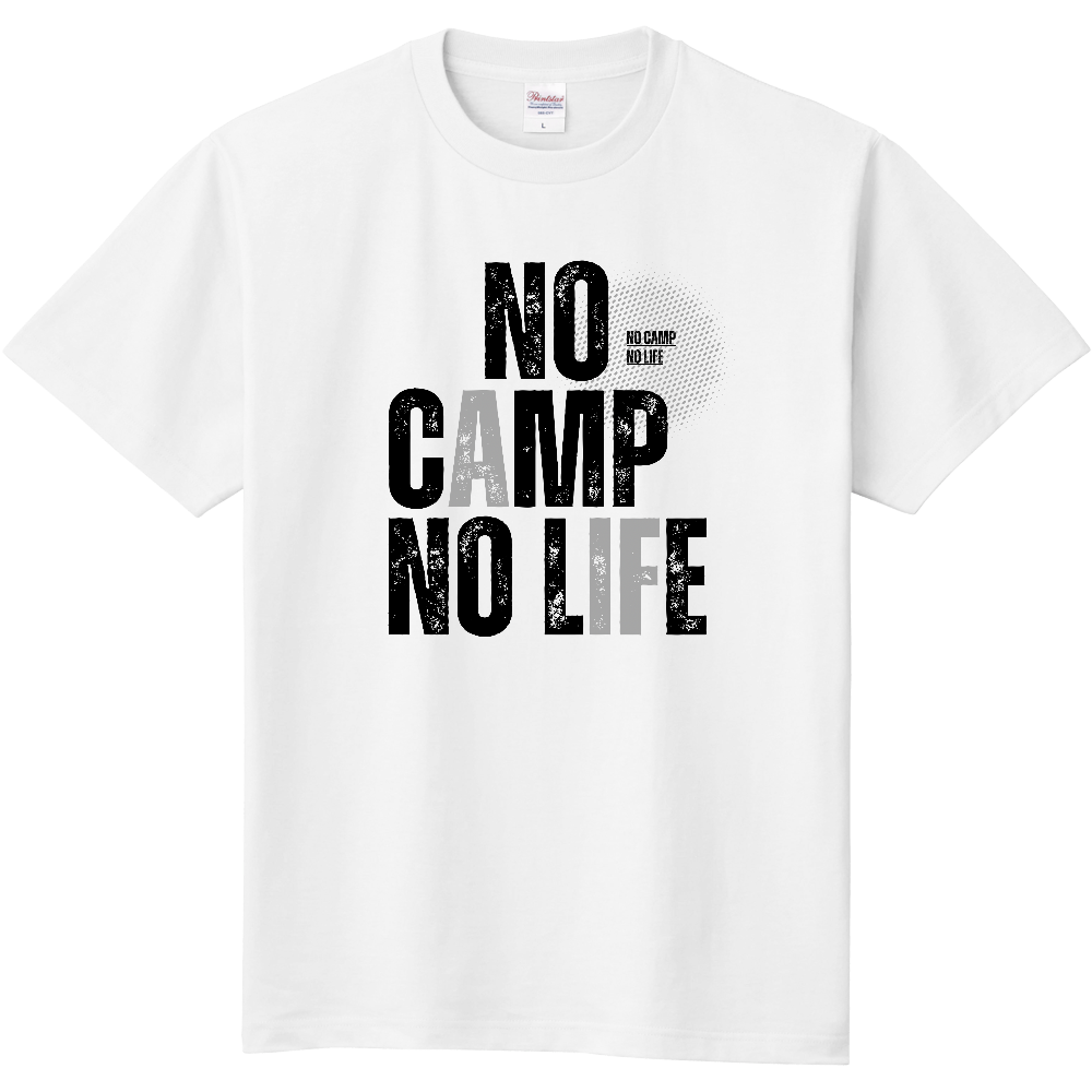 【NO CAMP NO LIFE】ヴィンテージ風 タイポグラフィ Tシャツ