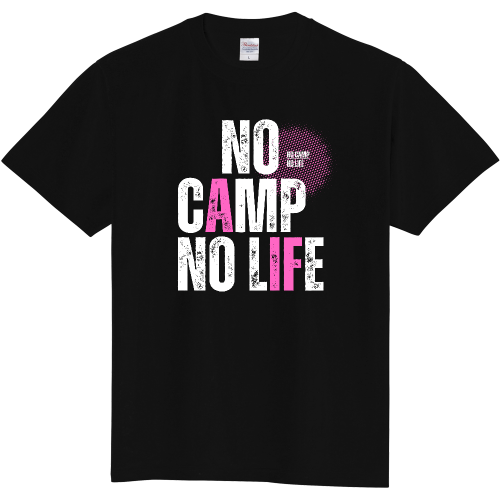 【NO CAMP NO LIFE】ヴィンテージ風 タイポグラフィ Tシャツ