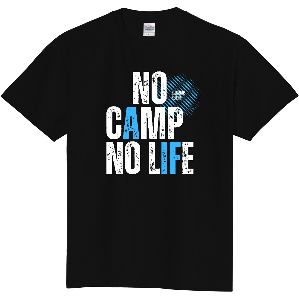 【NO CAMP NO LIFE】ヴィンテージ風 タイポグラフィ Tシャツ