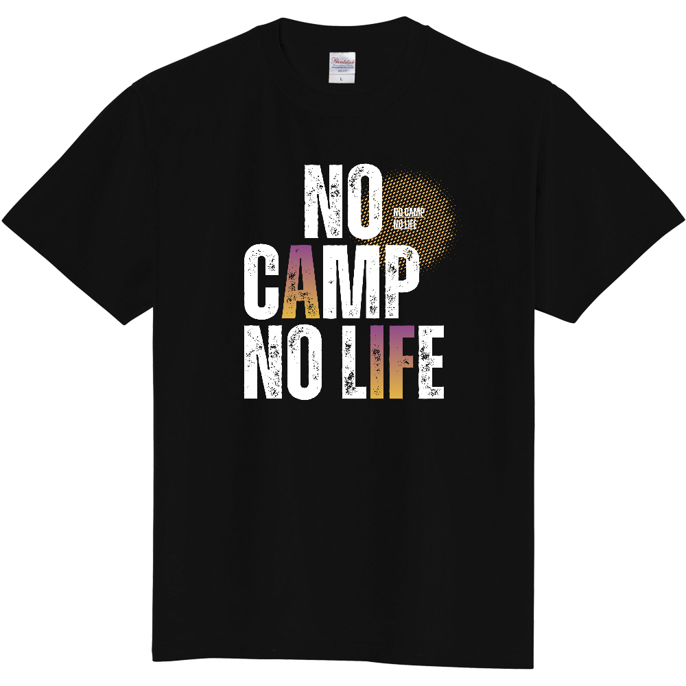 【NO CAMP NO LIFE】ヴィンテージ風 タイポグラフィ Tシャツ